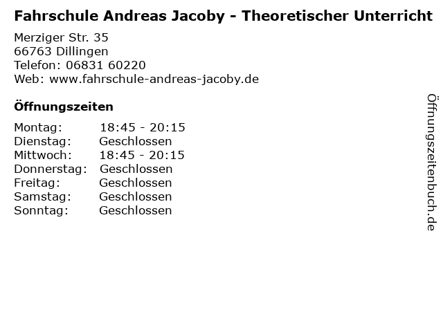 Fahrschule Andreas Jacoby - Theoretischer Unterricht in Dillingen: Adresse und Öffnungszeiten