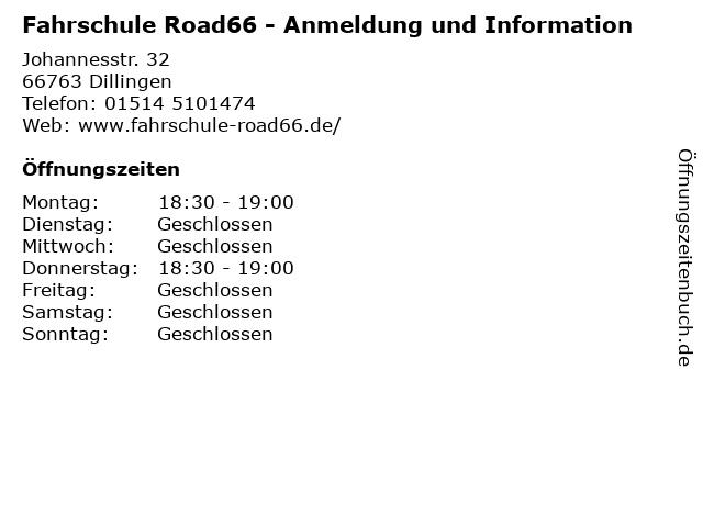 Fahrschule Road66 - Anmeldung und Information in Dillingen: Adresse und Öffnungszeiten