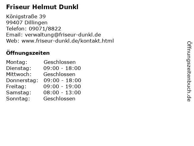 Friseur Helmut Dunkl in Dillingen: Adresse und Öffnungszeiten