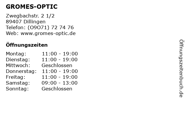 GROMES-OPTIC in Dillingen: Adresse und Öffnungszeiten