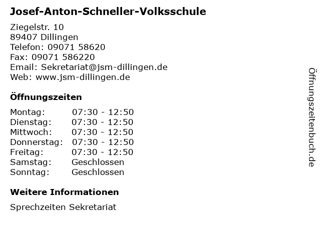 Josef-Anton-Schneller-Volksschule in Dillingen: Adresse und Öffnungszeiten