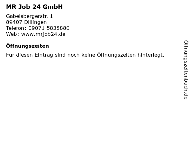 MR Job 24 GmbH in Dillingen: Adresse und Öffnungszeiten