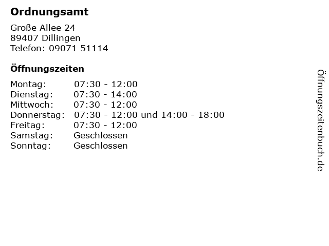 Ordnungsamt in Dillingen: Adresse und Öffnungszeiten