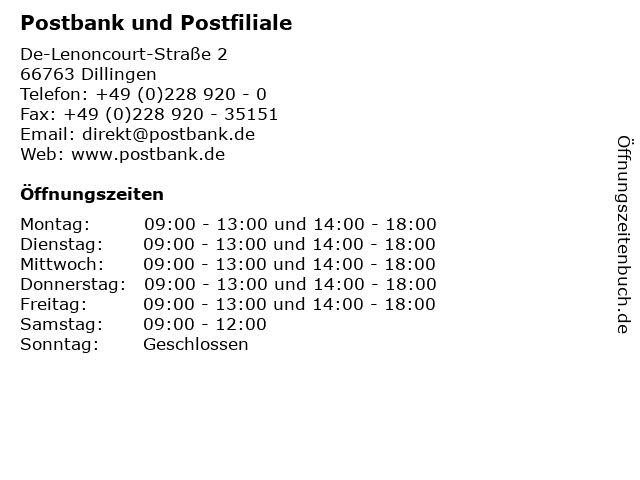 Postbank und Postfiliale in Dillingen: Adresse und Öffnungszeiten