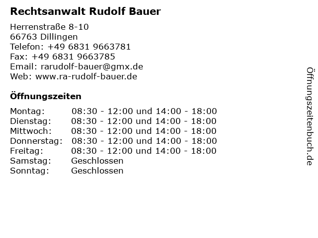Rechtsanwalt Rudolf Bauer in Dillingen: Adresse und Öffnungszeiten