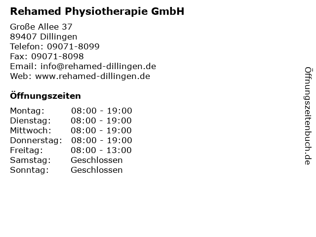 Rehamed Physiotherapie GmbH in Dillingen: Adresse und Öffnungszeiten