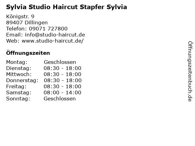 Sylvia Studio Haircut Stapfer Sylvia in Dillingen: Adresse und Öffnungszeiten