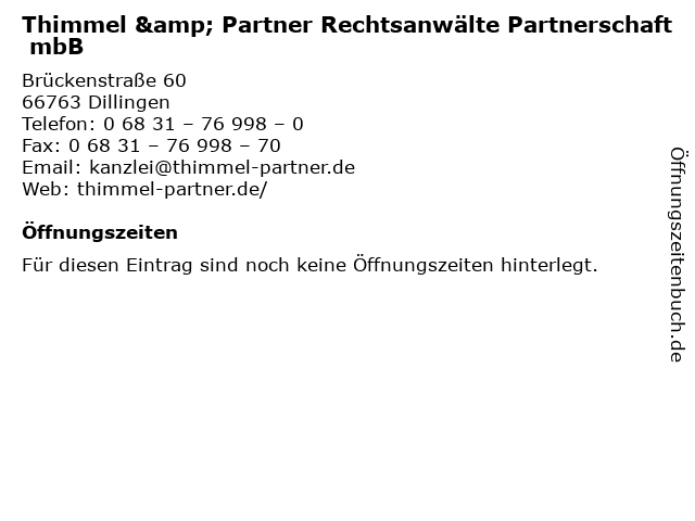 Thimmel & Partner Rechtsanwälte Partnerschaft mbB in Dillingen: Adresse und Öffnungszeiten