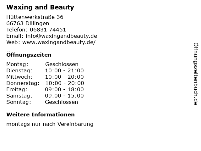Waxing and Beauty in Dillingen: Adresse und Öffnungszeiten