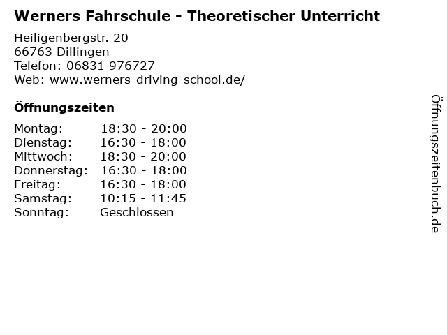 Werners Fahrschule - Theoretischer Unterricht in Dillingen: Adresse und Öffnungszeiten