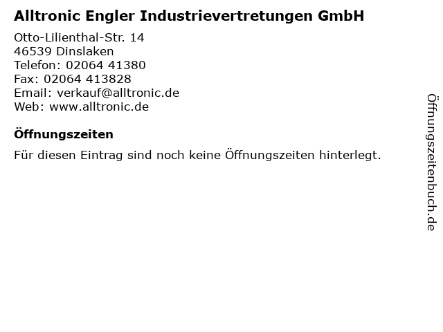 Alltronic Engler Industrievertretungen GmbH in Dinslaken: Adresse und Öffnungszeiten