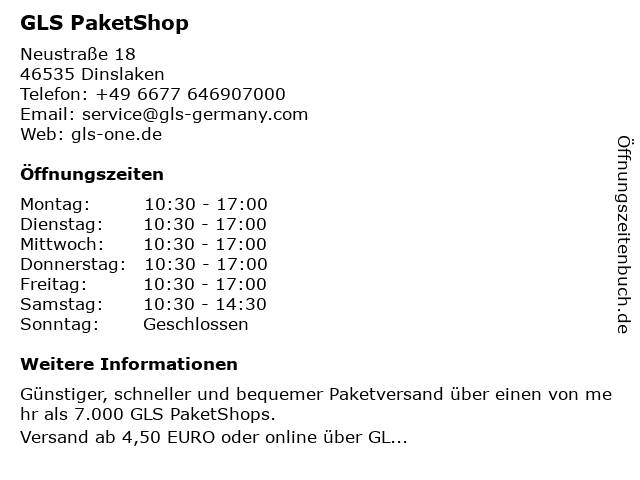 GLS PaketShop in Dinslaken: Adresse und Öffnungszeiten