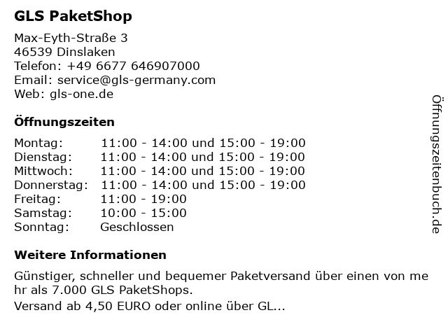 GLS PaketShop in Dinslaken: Adresse und Öffnungszeiten