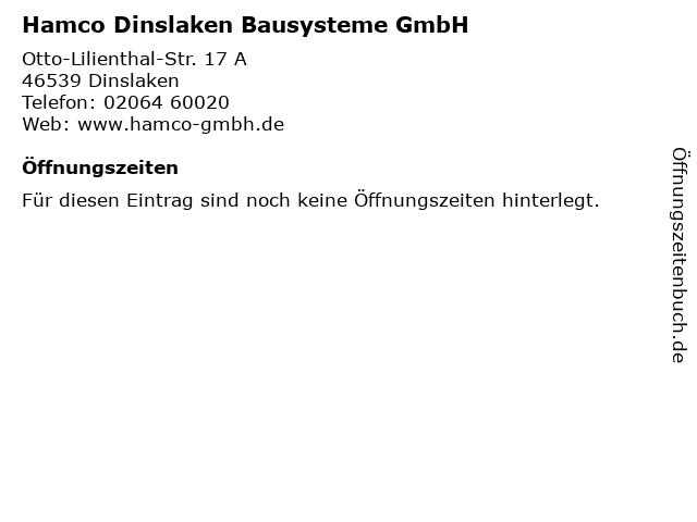 Hamco Dinslaken Bausysteme GmbH in Dinslaken: Adresse und Öffnungszeiten