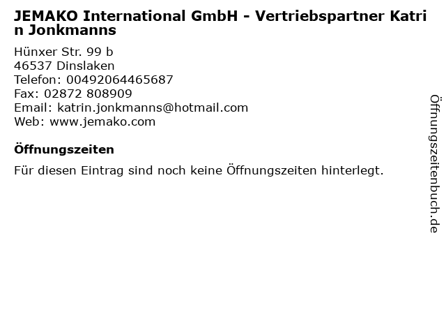 JEMAKO International GmbH - Vertriebspartner Katrin Jonkmanns in Dinslaken: Adresse und Öffnungszeiten