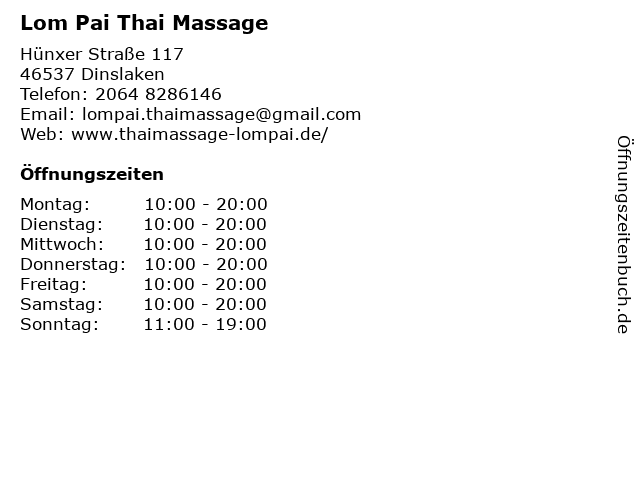 Lom Pai Thai Massage in Dinslaken: Adresse und Öffnungszeiten