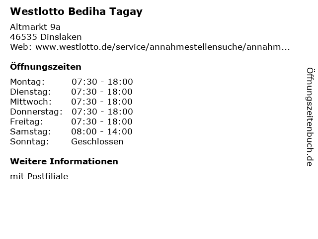 Westlotto Bediha Tagay in Dinslaken: Adresse und Öffnungszeiten