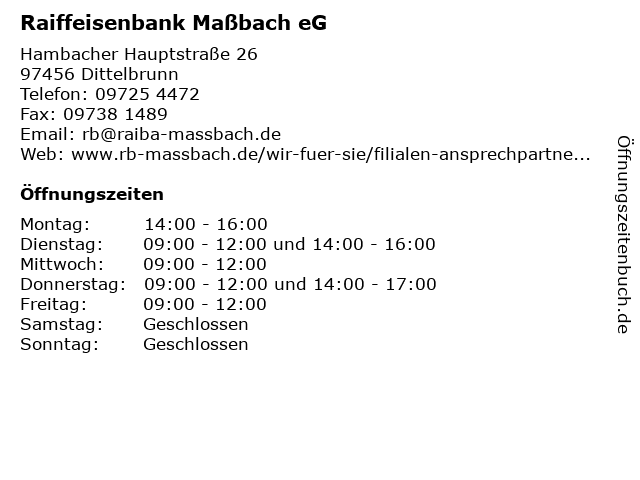 ᐅ Offnungszeiten Raiffeisenbank Massbach Eg Filiale Hambach