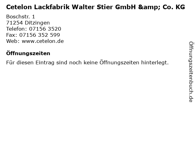 Cetelon Lackfabrik Walter Stier GmbH & Co. KG in Ditzingen: Adresse und Öffnungszeiten
