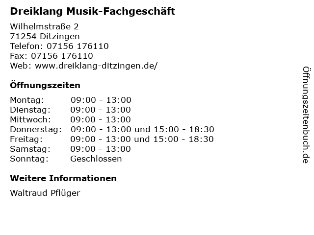 Dreiklang Musik-Fachgeschäft in Ditzingen: Adresse und Öffnungszeiten