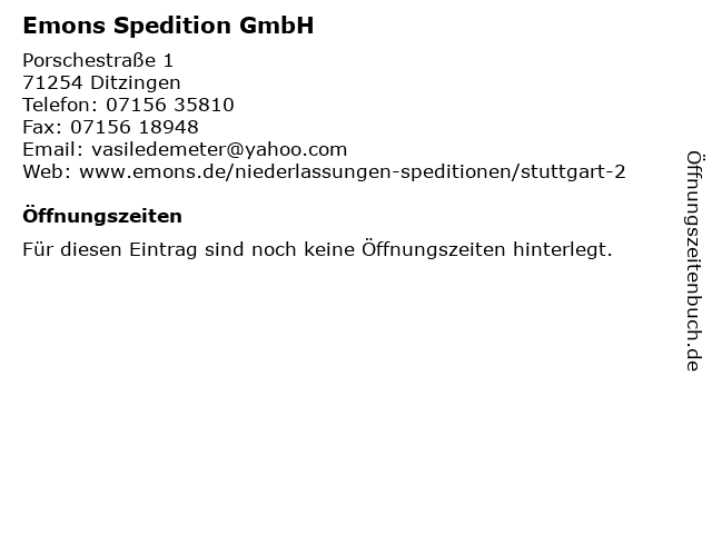 Emons Spedition GmbH in Ditzingen: Adresse und Öffnungszeiten