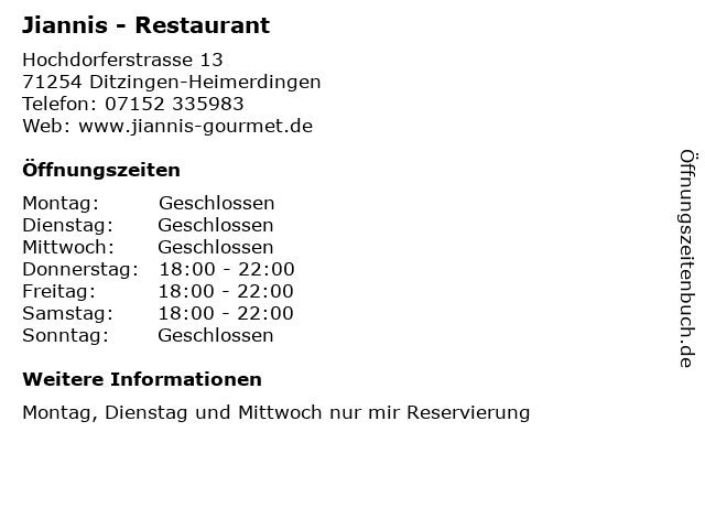 Jiannis - Restaurant in Ditzingen-Heimerdingen: Adresse und Öffnungszeiten