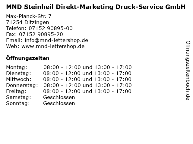 MND Steinheil Direkt-Marketing Druck-Service GmbH in Ditzingen: Adresse und Öffnungszeiten