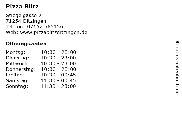 Pizza Blitz in Ditzingen: Adresse und Öffnungszeiten