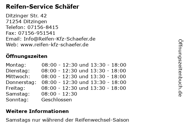 Reifen-Service Schäfer in Ditzingen: Adresse und Öffnungszeiten