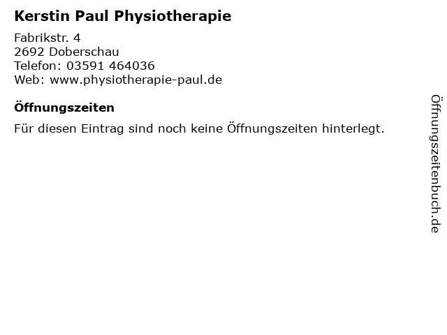 Kerstin Paul Physiotherapie in Doberschau: Adresse und Öffnungszeiten