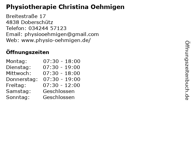 Physiotherapie Christina Oehmigen in Doberschütz: Adresse und Öffnungszeiten