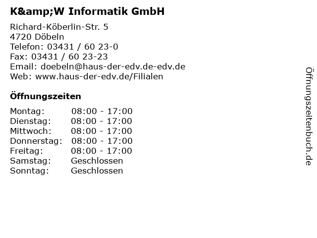 ᐅ Offnungszeiten K W Informatik Gmbh Richard Koberlin Str 5