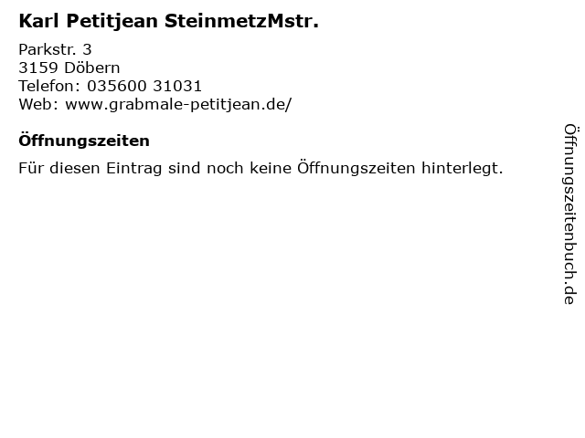 Karl Petitjean SteinmetzMstr. in Döbern: Adresse und Öffnungszeiten