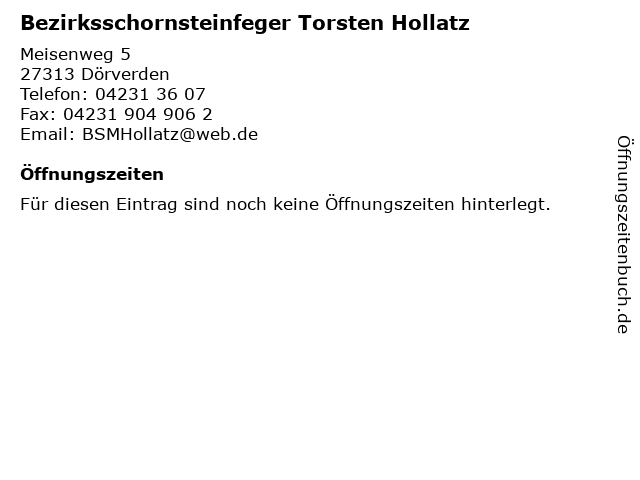 Bezirksschornsteinfeger Torsten Hollatz in Dörverden: Adresse und Öffnungszeiten