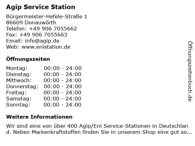 Agip Service Station in Donauwörth: Adresse und Öffnungszeiten