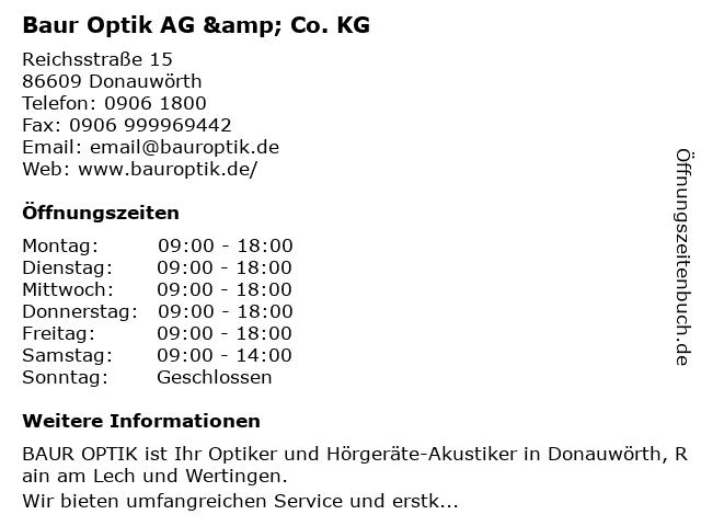 Baur Optik AG & Co. KG in Donauwörth: Adresse und Öffnungszeiten