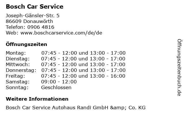 Bosch Car Service in Donauwörth: Adresse und Öffnungszeiten