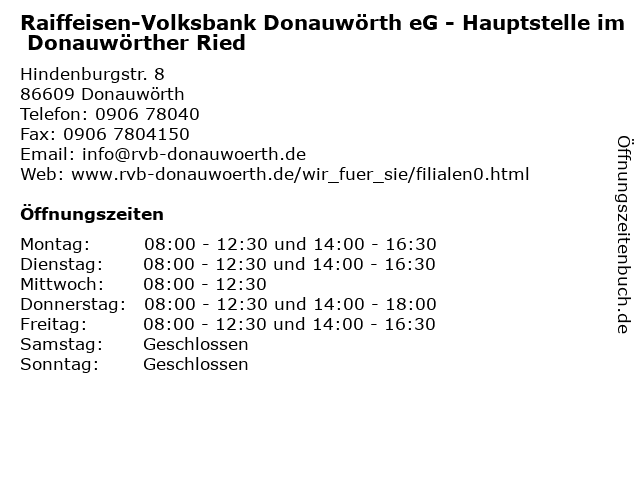 ᐅ Öffnungszeiten „Raiffeisen-Volksbank Donauwörth eG ...