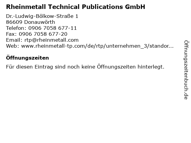Rheinmetall Technical Publications GmbH in Donauwörth: Adresse und Öffnungszeiten