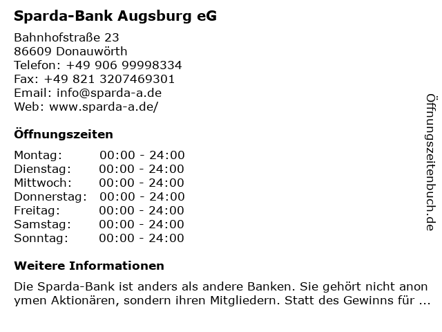 Sparda-Bank Augsburg eG in Donauwörth: Adresse und Öffnungszeiten