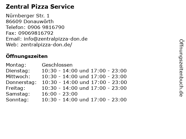 Zentral Pizza Service in Donauwörth: Adresse und Öffnungszeiten