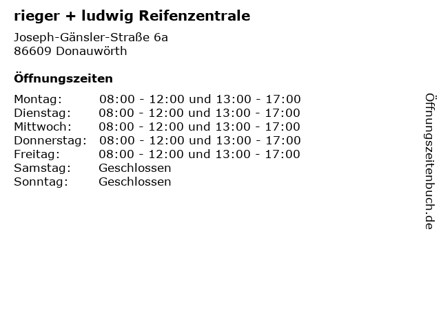 rieger + ludwig Reifenzentrale in Donauwörth: Adresse und Öffnungszeiten