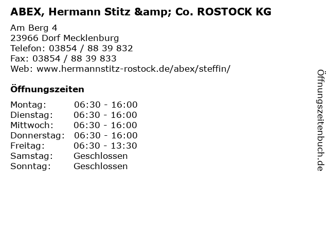 ABEX, Hermann Stitz & Co. ROSTOCK KG in Dorf Mecklenburg: Adresse und Öffnungszeiten