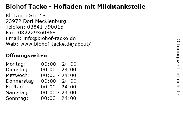 Biohof Tacke - Hofladen mit Milchtankstelle in Dorf Mecklenburg: Adresse und Öffnungszeiten