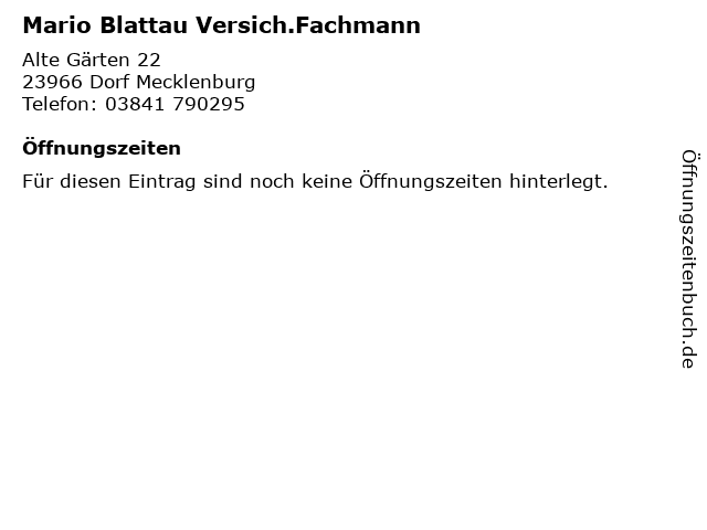 Mario Blattau Versich.Fachmann in Dorf Mecklenburg: Adresse und Öffnungszeiten