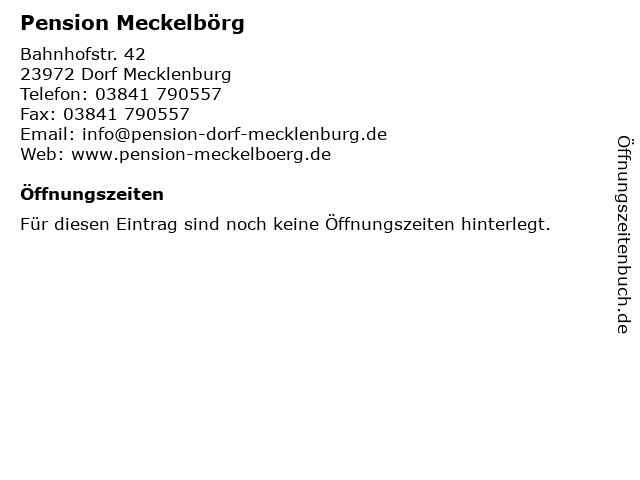 Pension Meckelbörg in Dorf Mecklenburg: Adresse und Öffnungszeiten