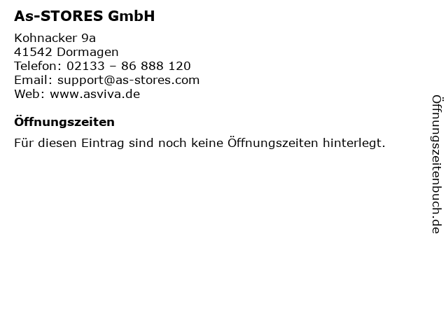 As-STORES GmbH in Dormagen: Adresse und Öffnungszeiten