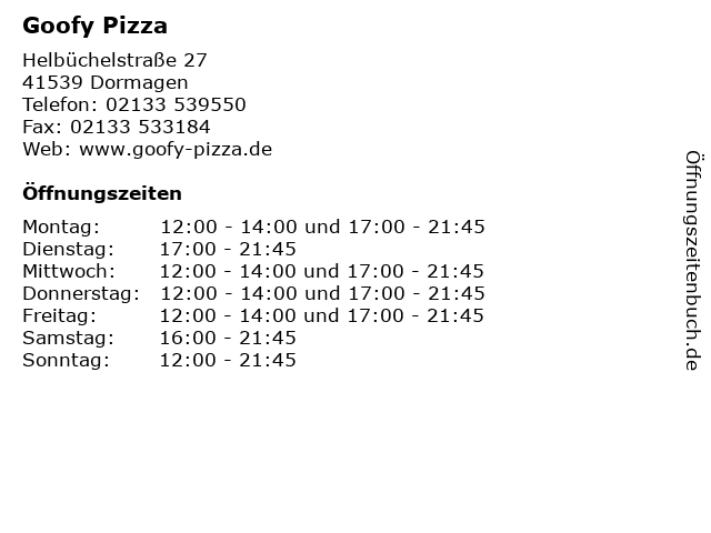 Goofy Pizza in Dormagen: Adresse und Öffnungszeiten