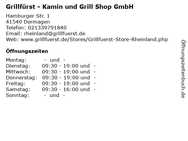 Grillfürst - Kamin und Grill Shop GmbH in Dormagen: Adresse und Öffnungszeiten