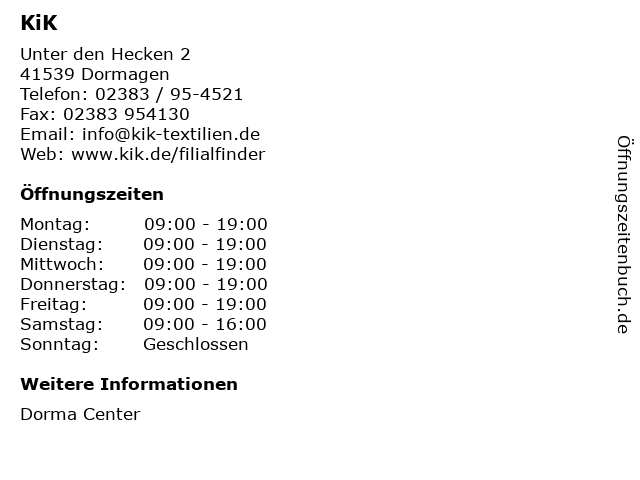 KiK in Dormagen: Adresse und Öffnungszeiten